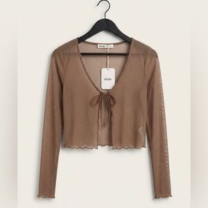 Elodie Sheer Tie-Front Crop Too in Taupe Brown